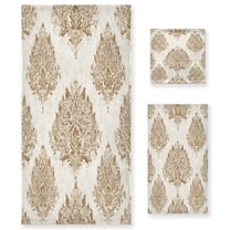 BZSMCE 3piece Bath Towel Sets Hand Bath Towels Fashion Cream Gold Ornate Printed Towel Sets