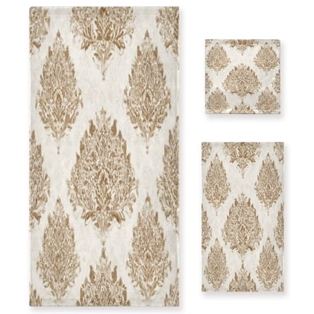 BZSMCE 3piece Bath Towel Sets Hand Bath Towels Fashion Cream Gold Ornate Printed Towel Sets