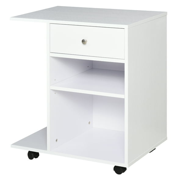 Vinsetto Printer Stand Desk Side File Cabinet, Rolling Cart with Wheels, Adjustable Shelf, Drawer, CPU Stand, White