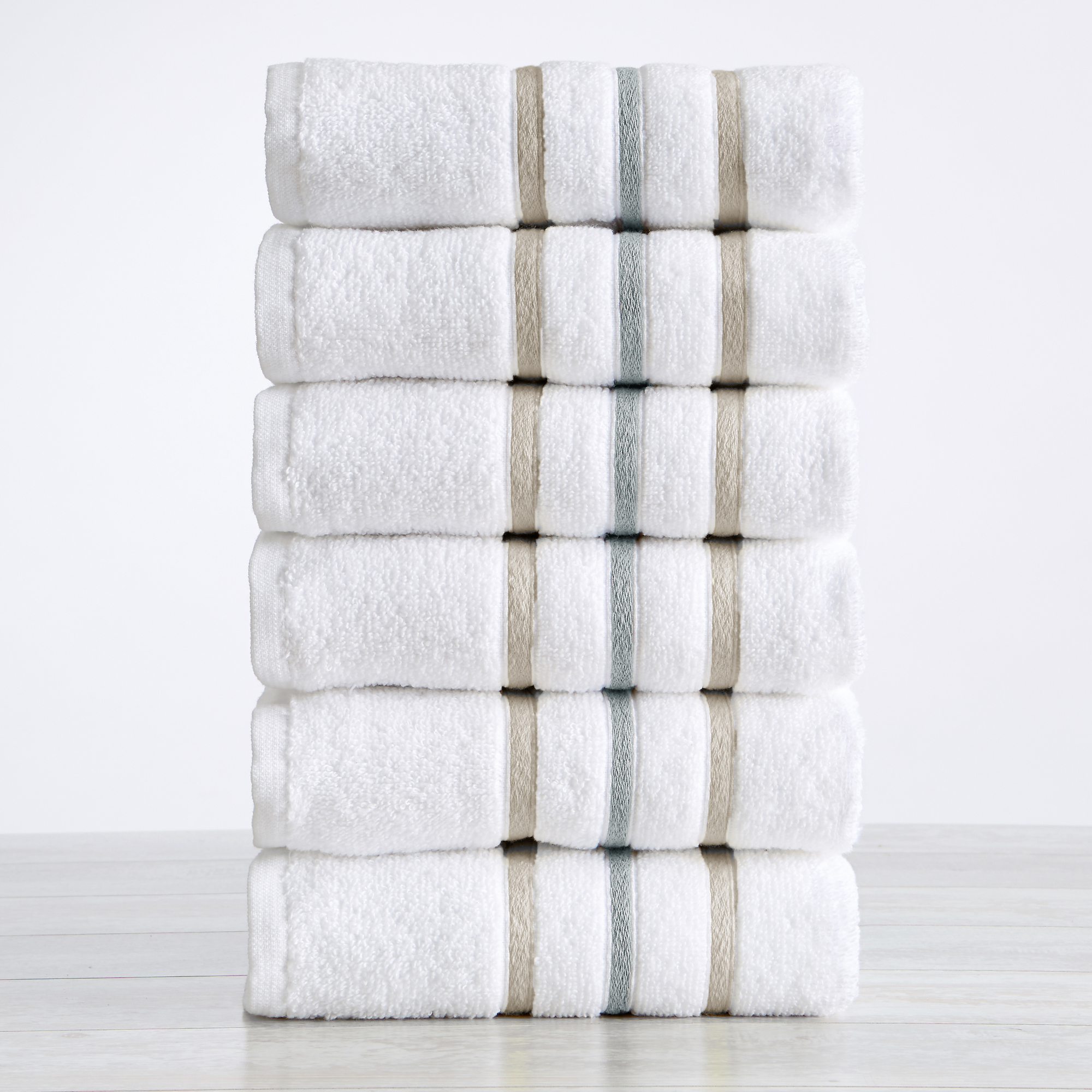Great Bay Home Woven Striped 6 Piece Hand Towel Set, Cappuccino / Grey
