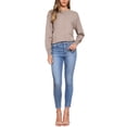 thumbnail image 2 of Suéter básico de manga larga de cuello redondo para mujer Inspire Chic, color marrón caqui, otoño, talla XS, 2 of 6