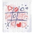 thumbnail image 3 of Ambesonne Valentines Day Shower Curtain, Xoxo Game with Lips, 69"Wx84"L, Blue Red and White, 3 of 5
