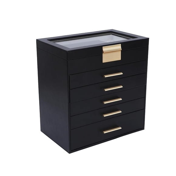 Joyero BOOVO blanco/negro de 6 capas para mujer con espejo