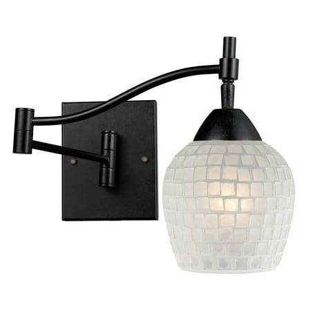 

Celina 1-Light Swingarm Wall Lamp in Dark Rust with White Glass