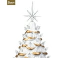 thumbnail image 3 of Sunlit Cordless Lighted Ceramic Christmas Tree Vintage Tabletop Christmas Decoration Pre-Lit Colorful Mini Light Bulbs 13'' Traditional AA Battery Operated LED - White and Gold, 3 of 8