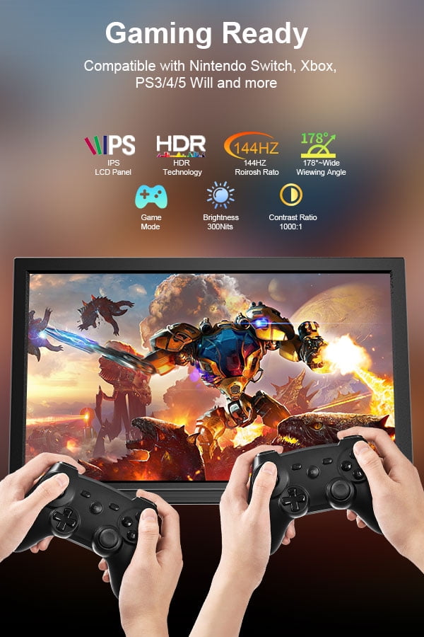 17.3 Inch Non-Touch Portable Monitor, 1600x900 HD Resolution, External Second Monitor for Laptop, PC, Phone, Gaming Devices