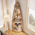 thumbnail image 3 of Tribesigns 6-Tier Corner Bookcase, 71 Inches Tall Industrial Corner Bookshelf Freestanding Wood Grain Corner Shelf for Home Office, Oak, 3 of 5
