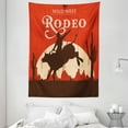 thumbnail image 1 of Vintage Tapestry, Rodeo Cowboy Riding Bull Wooden Old Sign Western Style Wilderness at Sunset Image, Wall Hanging for Bedroom Living Room Dorm Decor, 60W X 80L Inches, Orange Brown, by Ambesonne, 1 of 2