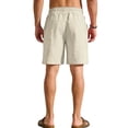 thumbnail image 3 of Men's Cotton Linen Drawstring Elastic Waist Knee Length Shorts Khaki S, 3 of 10