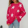 thumbnail image 5 of Odeerbi Sweaters for Women Fall Sweaters 2025 Crew Neck Fashion Coat Top Loose Long Sleeve Splicing Coat Hot Pink, 5 of 9