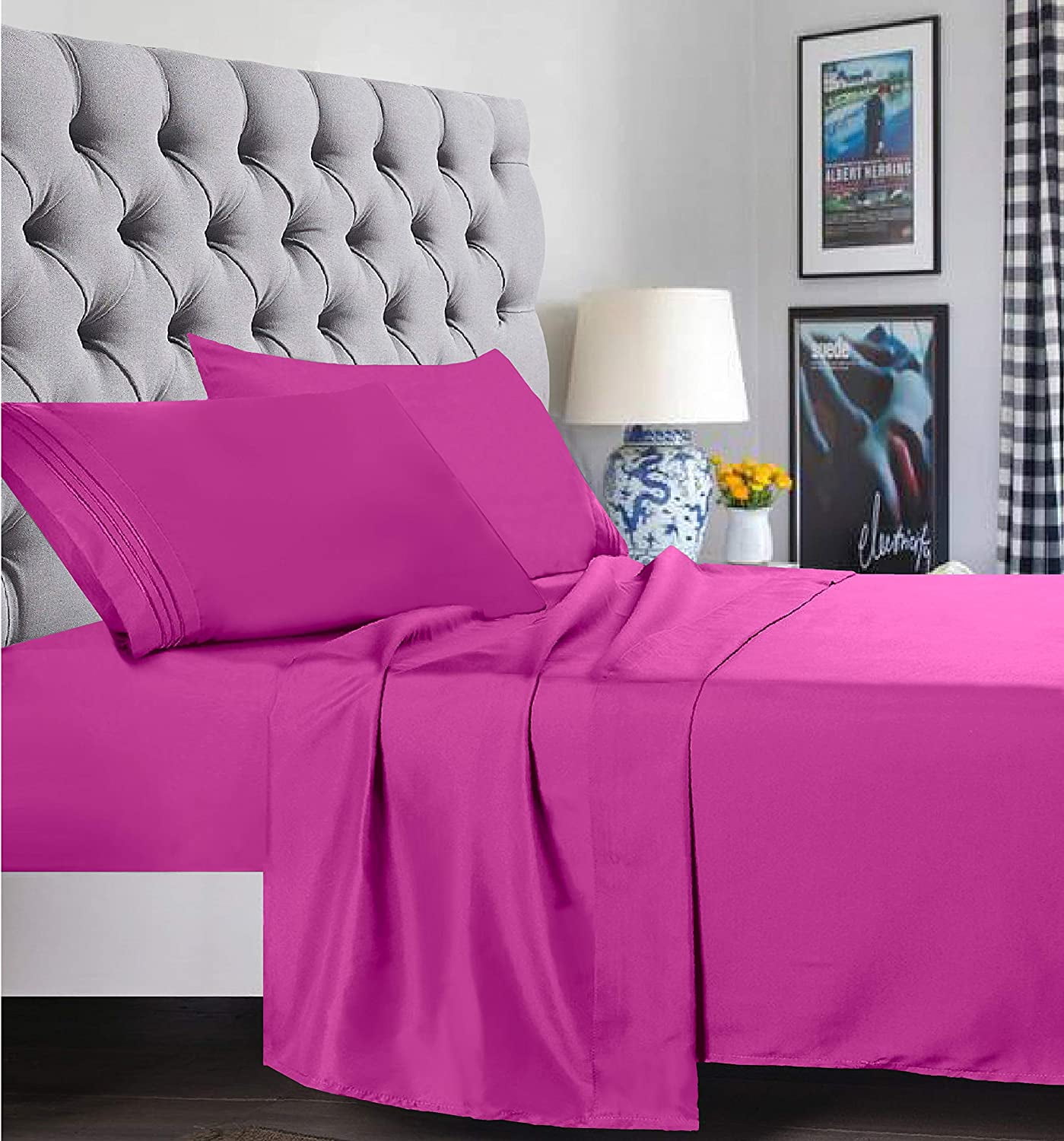 Bed Sheet Set - Brushed Microfiber Bedding - Bedding Sheets & Pillowcases - Deep Pockets - Easy Fit - Breathable & Cooling Sheets, Queen, Hot Pink