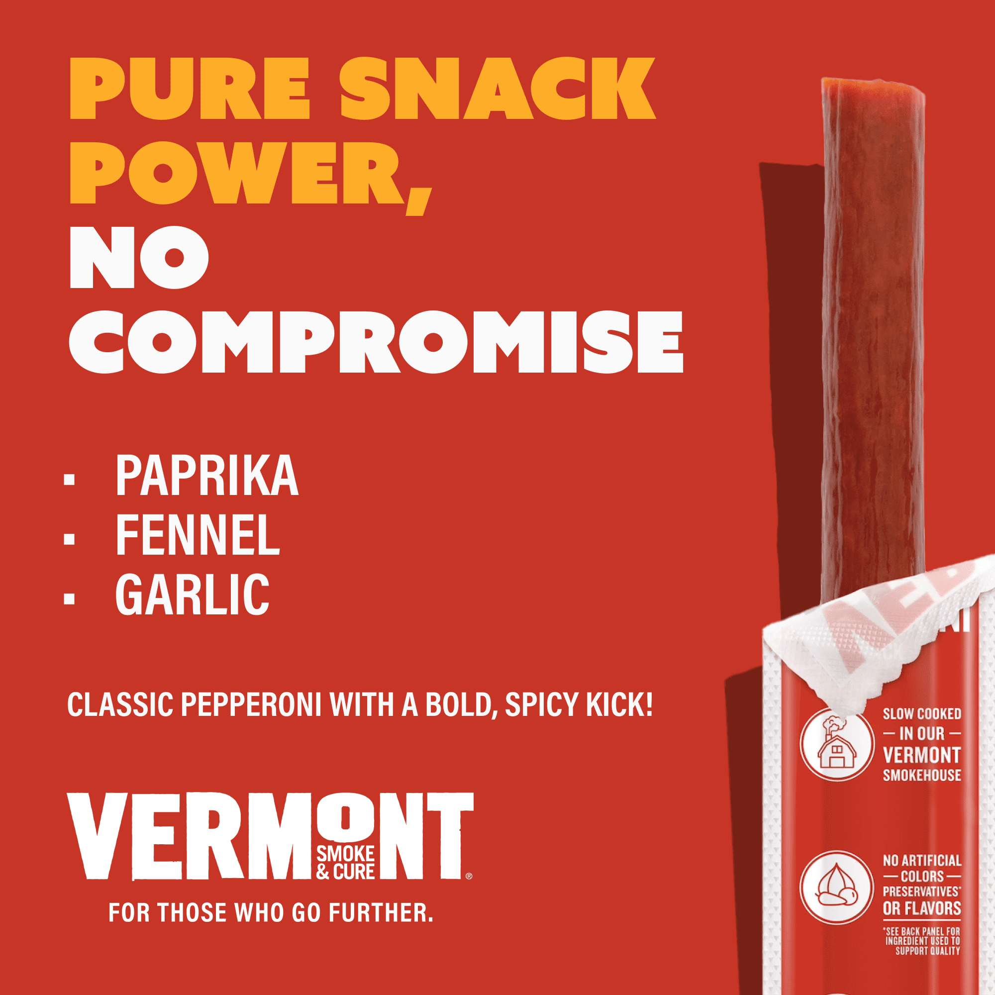 Vermont Smoke & Cure Uncured Pepperoni Turkey Sticks 1 oz Individually Wrapped Protein Snacks 24 Ct