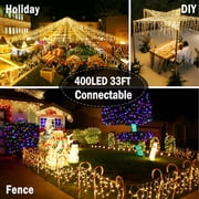 Icicle Christmas Lights Outdoor Decorations, 400 LED 33ft 8 Modes Curtain Fairy String Light with 75 Drops, Warm White