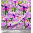 thumbnail image 1 of Soimoi Purple Satin Silk Fabric Leaves & Floral Watercolor Decor Fabric Printed BTY 42 Inch Wide, 1 of 1