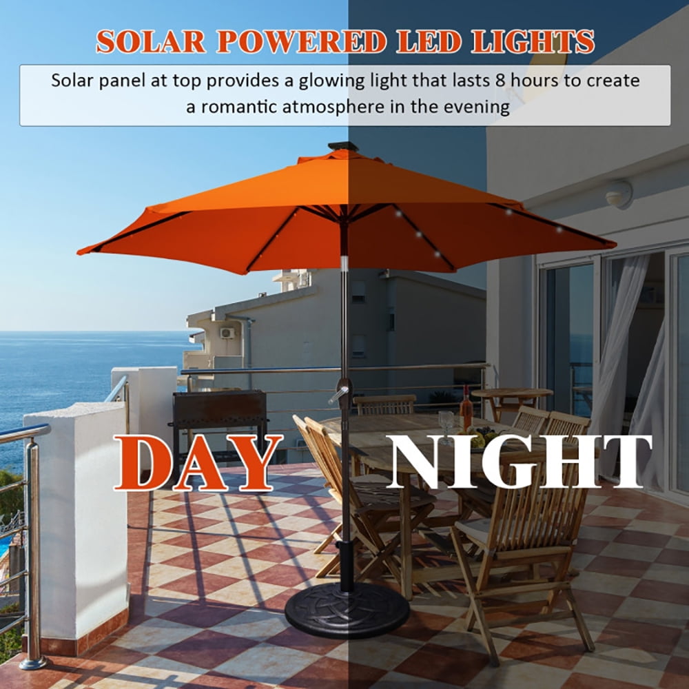 Aimee Lii 9 Feet Solar LED Lighted Patio Market Umbrella Tilt Adjustment Crank Lift, Sunbrella Patio Umbrellas, Orange Aimee Lii 9 Feet Solar LED Lighted Patio Market Umbrella Tilt Adjustment Crank Lift, Sunbrella Patio Umbrellas, Orange