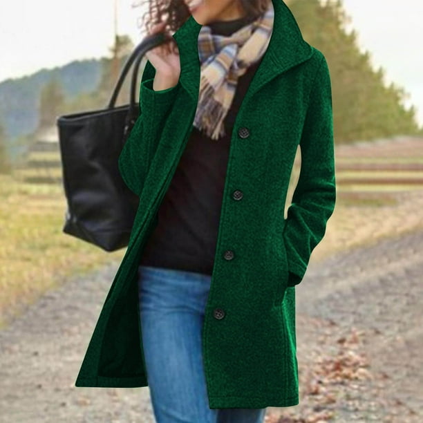 Abrigo informal de manga larga sin capucha para mujer, chaqueta y abrigo de lana gruesa, cuello alto, forro interior, bolsillo, cruzado, estilo Mao