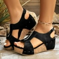 thumbnail image 3 of IUJSOY Platform Cork Sandals for Women Front Zipper Open Toe Wedges Hook and Loop Slingback Sandals, 3 of 9