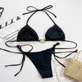 thumbnail image 6 of UTSJKR Women Sexy Thong String Bathing Suit 2 Piece Strappy Bikini Set Summer Cheeky Beachwear Halter Neck Triangle Swimsuit Black M, 6 of 9