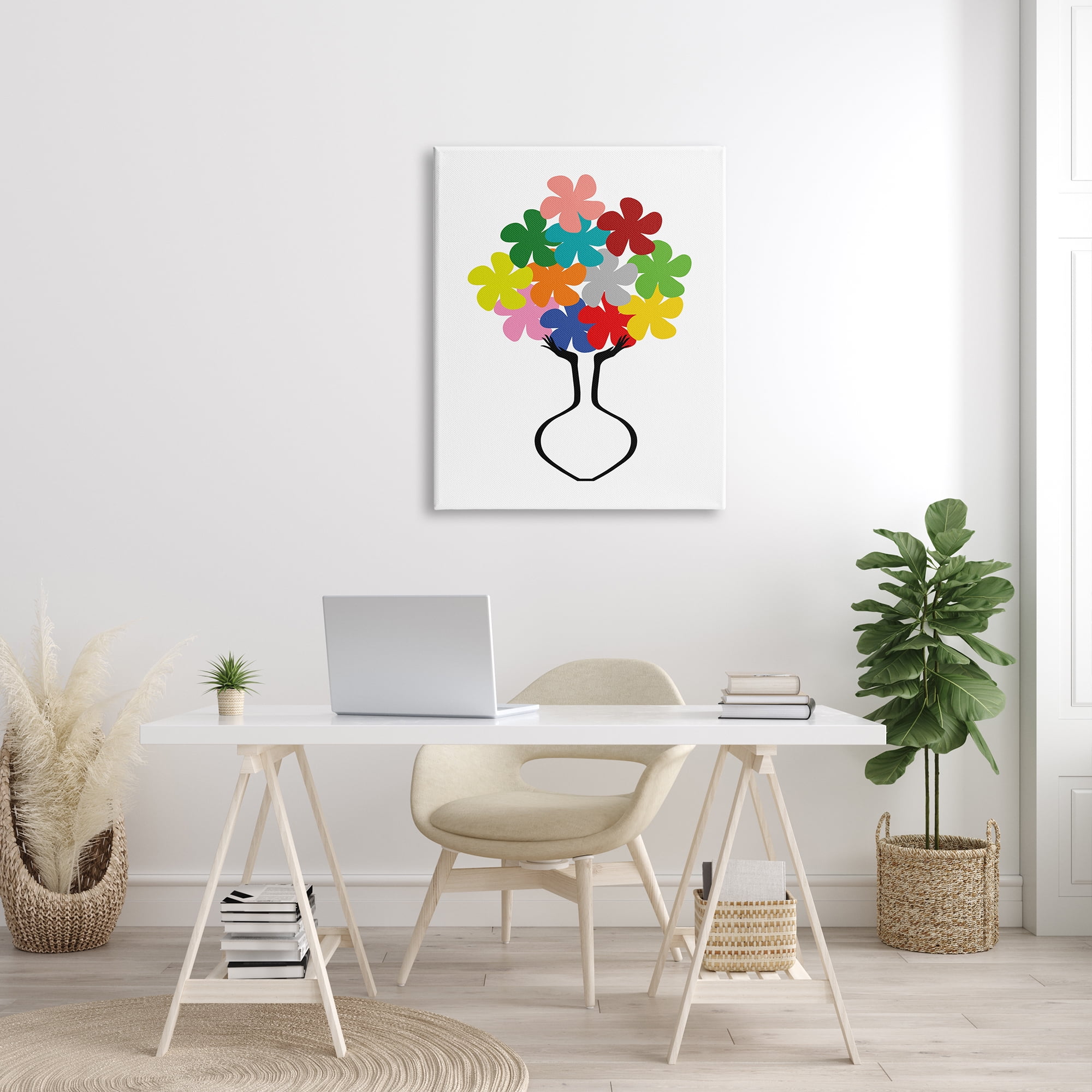 Stupell Industries Hands Holding Retro Pop Floral Arrangement Abstract Vase Botanical & Floral Painting Gallery Wrapped Canvas Print Wall Art, 30 x 40
