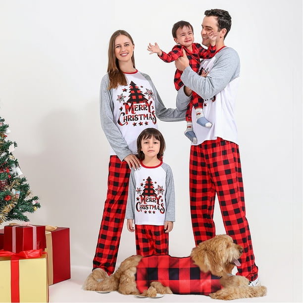 Holiday Christmas Matching Family Pajamas Buffalo Check Tree
