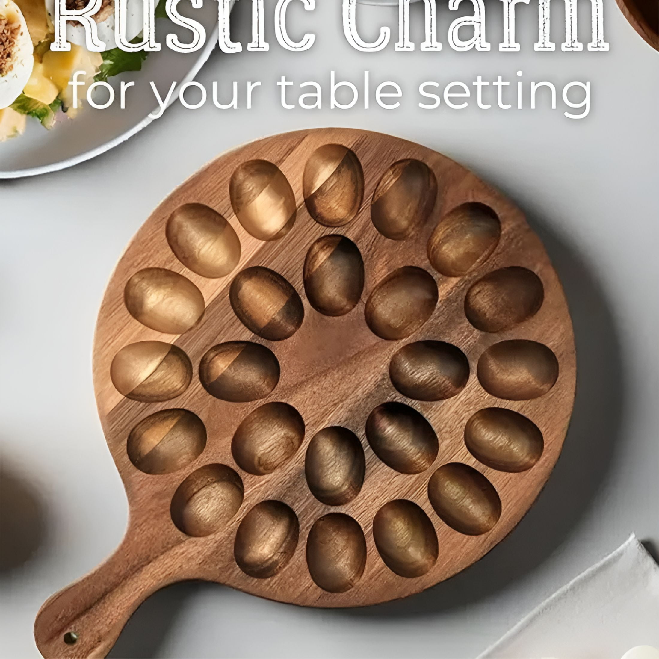 ACDANC Deviled Egg Platter,Wooden Deviled Egg Tray 24 Holes Round Egg Holder