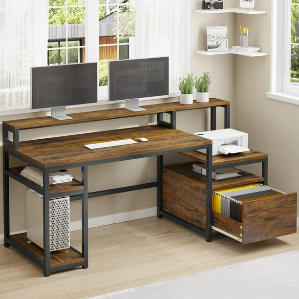 SEDETA Computer Desk with Hutch and Storage Shelves, 66" Large Home