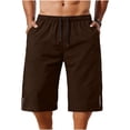 thumbnail image 3 of OGLCCG Mens Athletic Gym Capri Pants Running Workout Basketball Long Shorts with Pockets Drawstring Elastic Waist Sports Crop Pants,XL,Brown, 3 of 5
