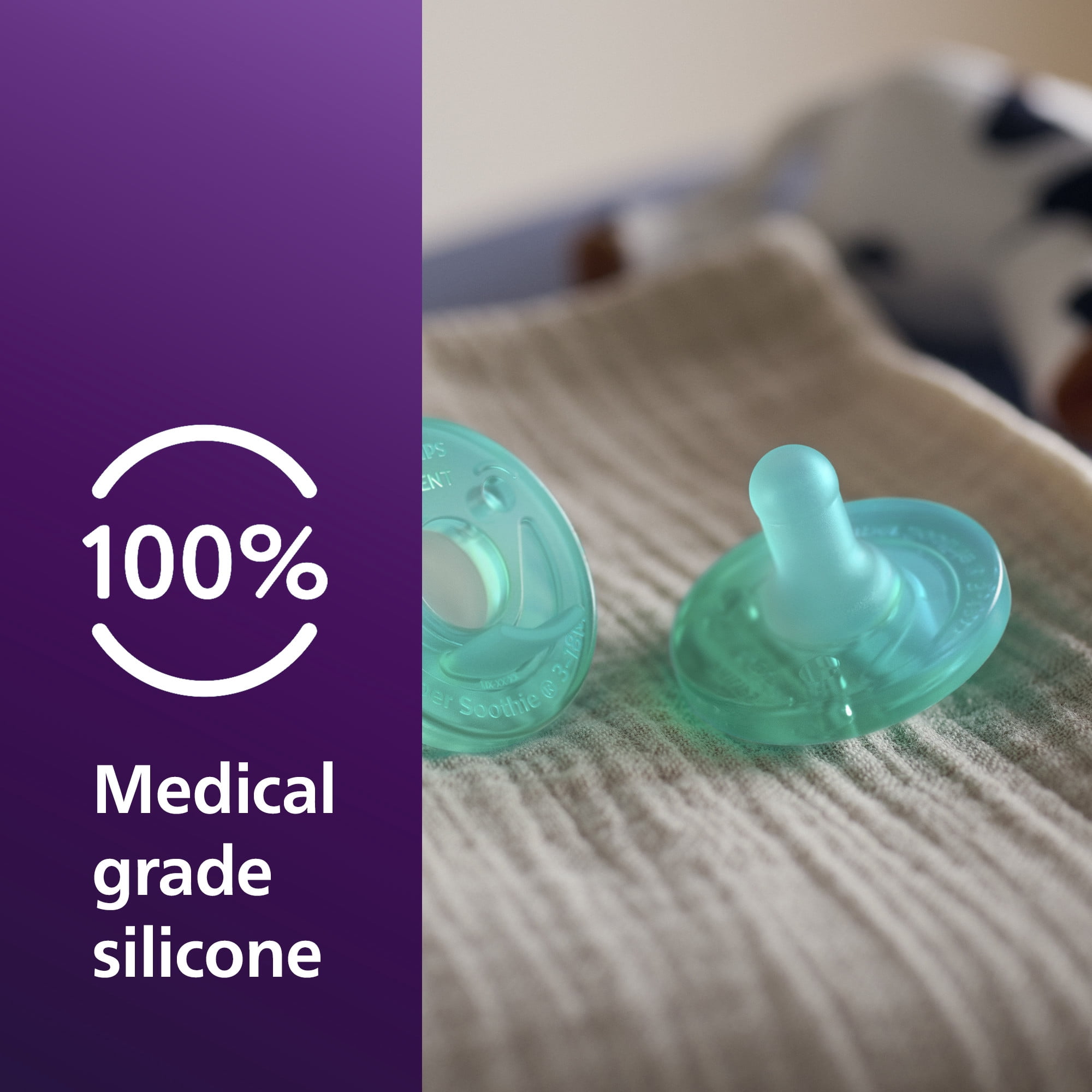 Philips Avent Soothie Baby Pacifiers - 100% Silicone Pacifiers For Babies 3-18 Months, One-Piece Design, Bpa-Free, Extra Durable, Green, 4 Pack, Model SCF192/45