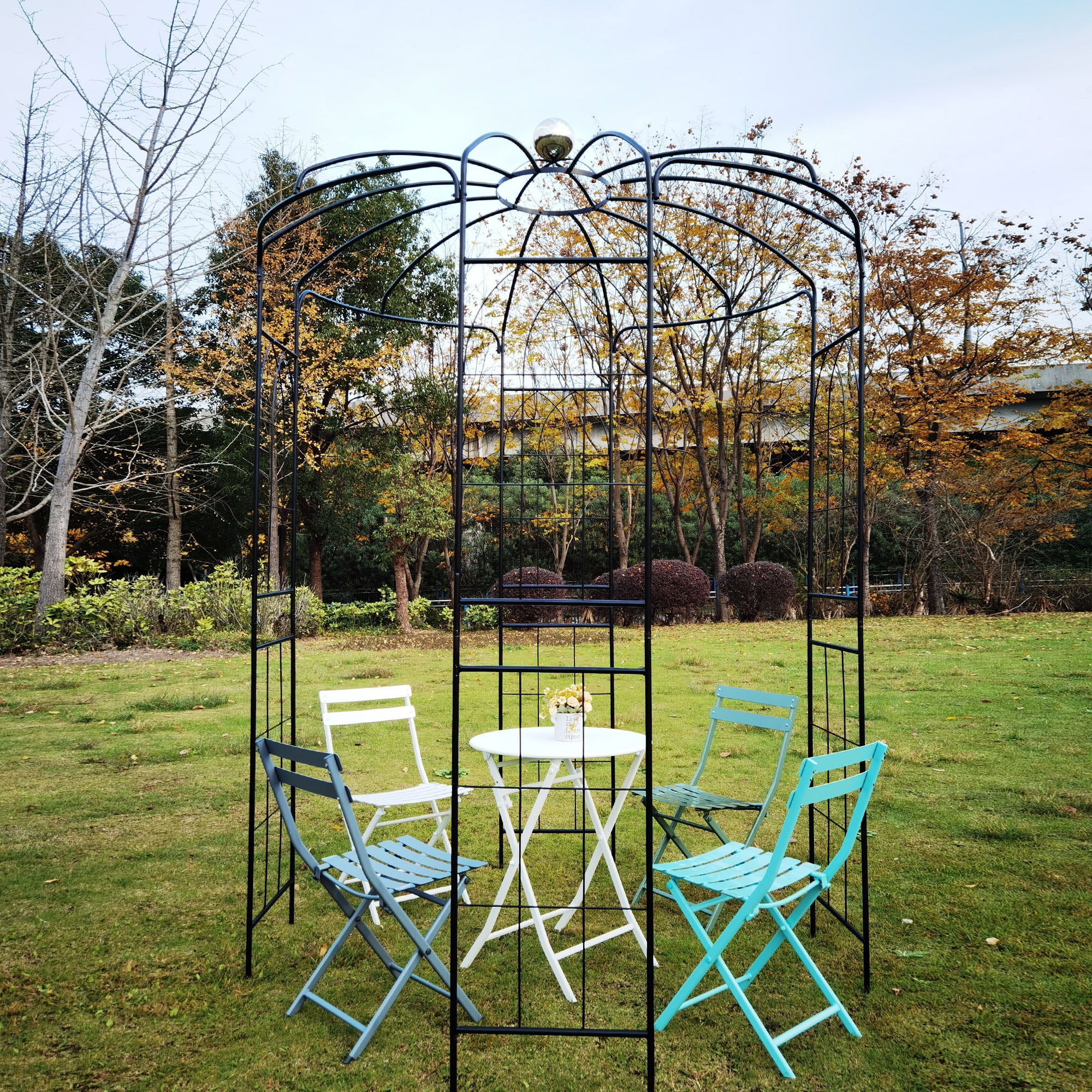 Garden Arch Iron, Arbors Gazebo Dia81.3" x 114.2" High Birdcage Shape Pergola Pavilion for Wedding Ceremony Outdoor