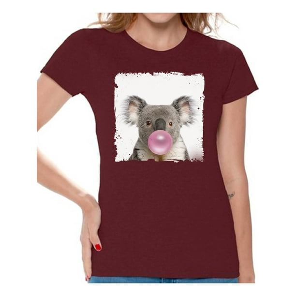 Awkward Styles Funny Koala Blowing Gum T Shirt Animal Clothes T-Shirt for Woman Funny Animal Lovers Gifts for Koala Clothing Koala T Shirt Cute Animal T Shirt Koala Shirt Women T