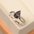 thumbnail image 2 of Lab alexandrite ring, sterling silver engagement ring, pear cut color changing gemstone, June birthstone ring, 2 of 5