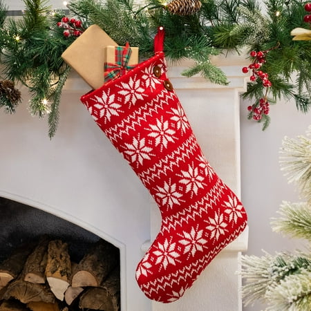 Belham Living Red Knit Fair Isle Christmas Stocking, 18.5"