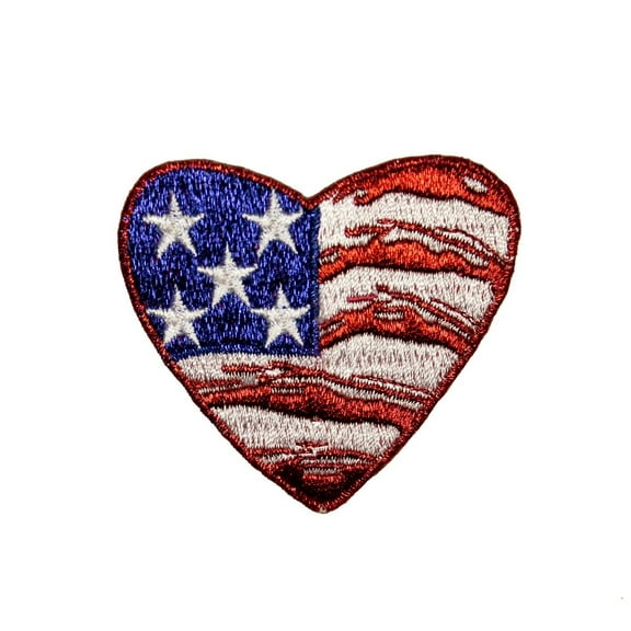 American US Flag Heart Patch Patriotic Symbol Stars Embroidered Iron On Applique