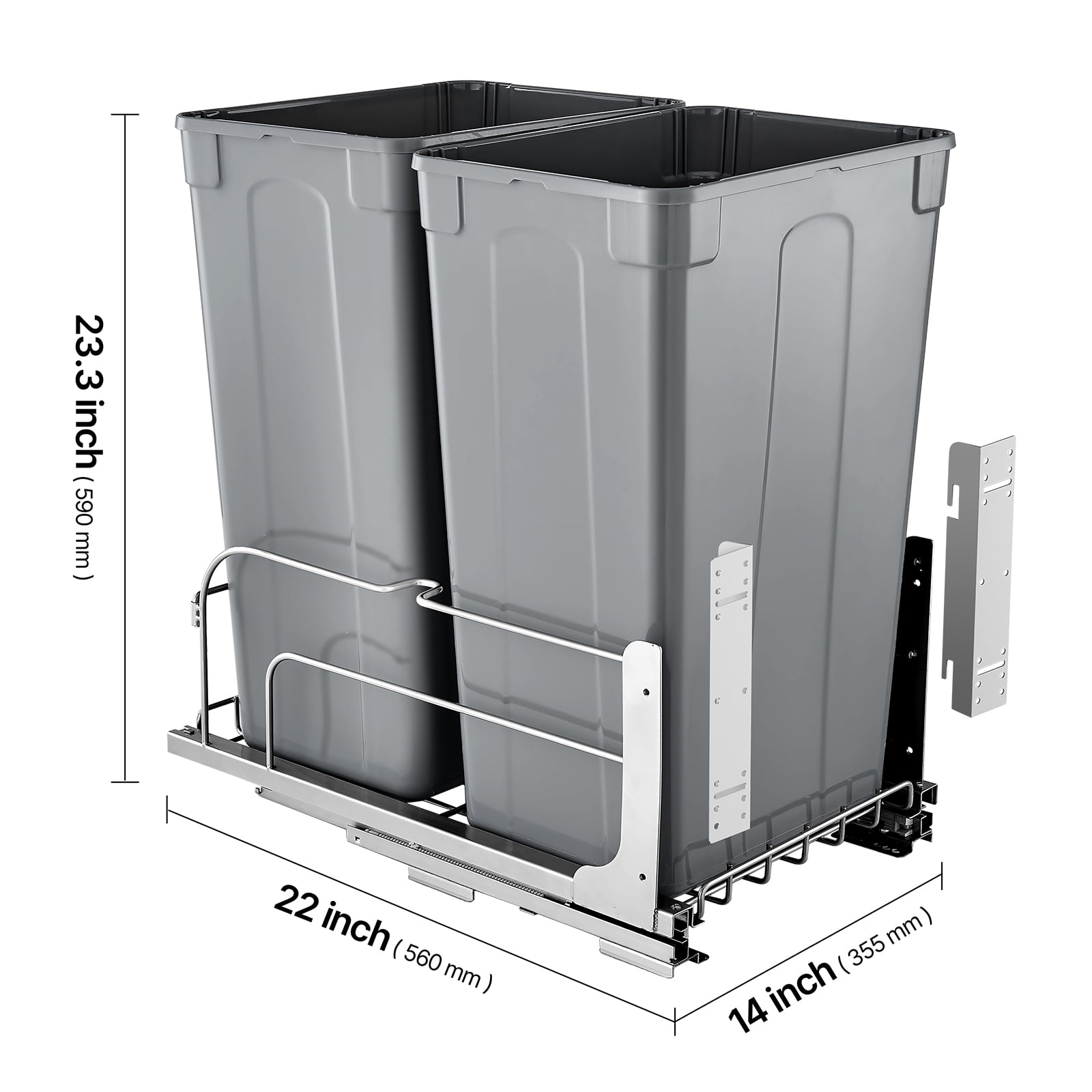 KFFKFF Pull-Out Trash Can, 50 QT x2 Double Under-Mount Kitchen Waste Containers, Durable Recycling Bin with Door Kit and Smooth Soft-Close Slides, Ideal for Cabinets, Sinks, and Under-Counter Spaces