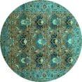 thumbnail image 1 of Ahgly Company Machine Washable Indoor Round Oriental Turquoise Blue Industrial Area Rugs, 6' Round, 1 of 4