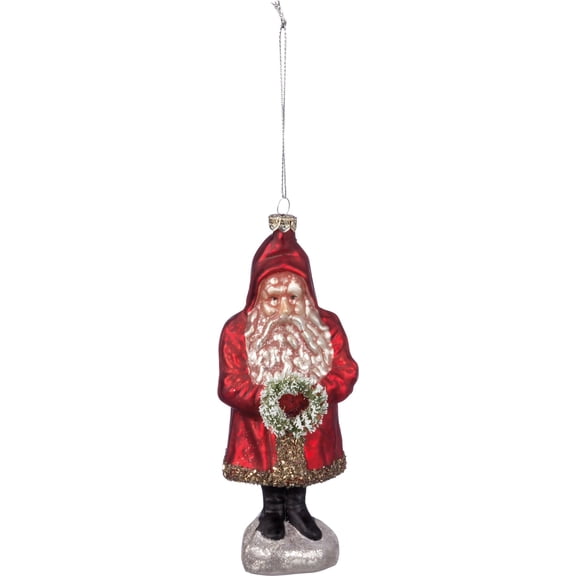 Primitives By Kathy 3.50 Inches x 6 Inches Bristle Glass Santa with Wreath Decorative Hanging Ornaments
