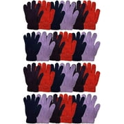 12 Pairs of Winter Gloves Mens Womens and Kids - Thermal Knit Stretchy Fuzzy Bulk Glove Colors (WOMENS SOLID FUZZY)