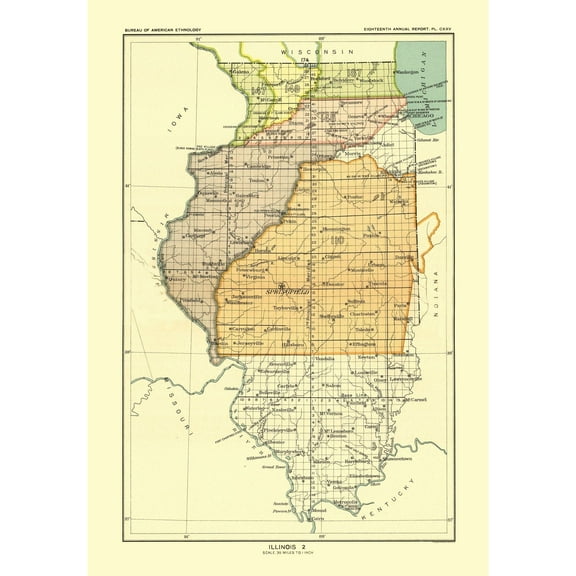 Historic State Map - Illinois - Hoen 1896 - Vintage Wall Art