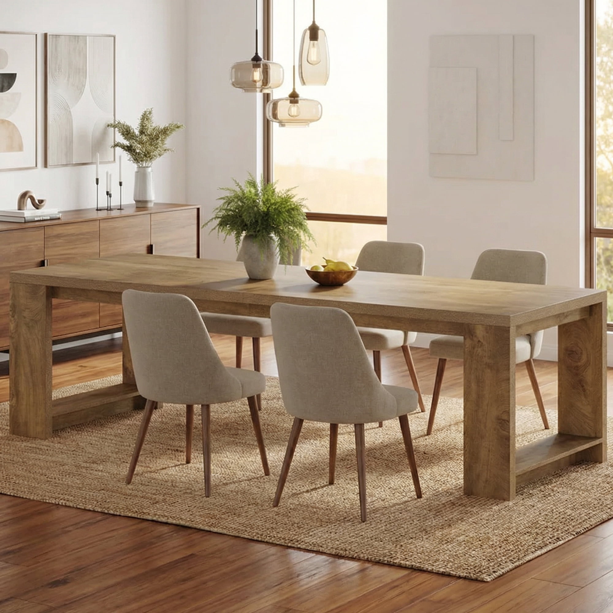 86 Inch Farmhouse Dining Table, Rustic Large Kitchen Table For 8-10 People, Solid MDF Dinner Table With Oak Finish, Versatile Table For Home & Office Gatherings
