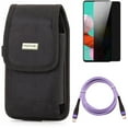 thumbnail image 1 of Privacy Screen Protector & Case Belt Clip & Purple 6ft PD Cable for Samsung Galaxy S20 Fan Edition - Tempered Glass Anti-Spy + Swivel Holster + Type-C to USB-C Long Charger Cord Combo, 1 of 18