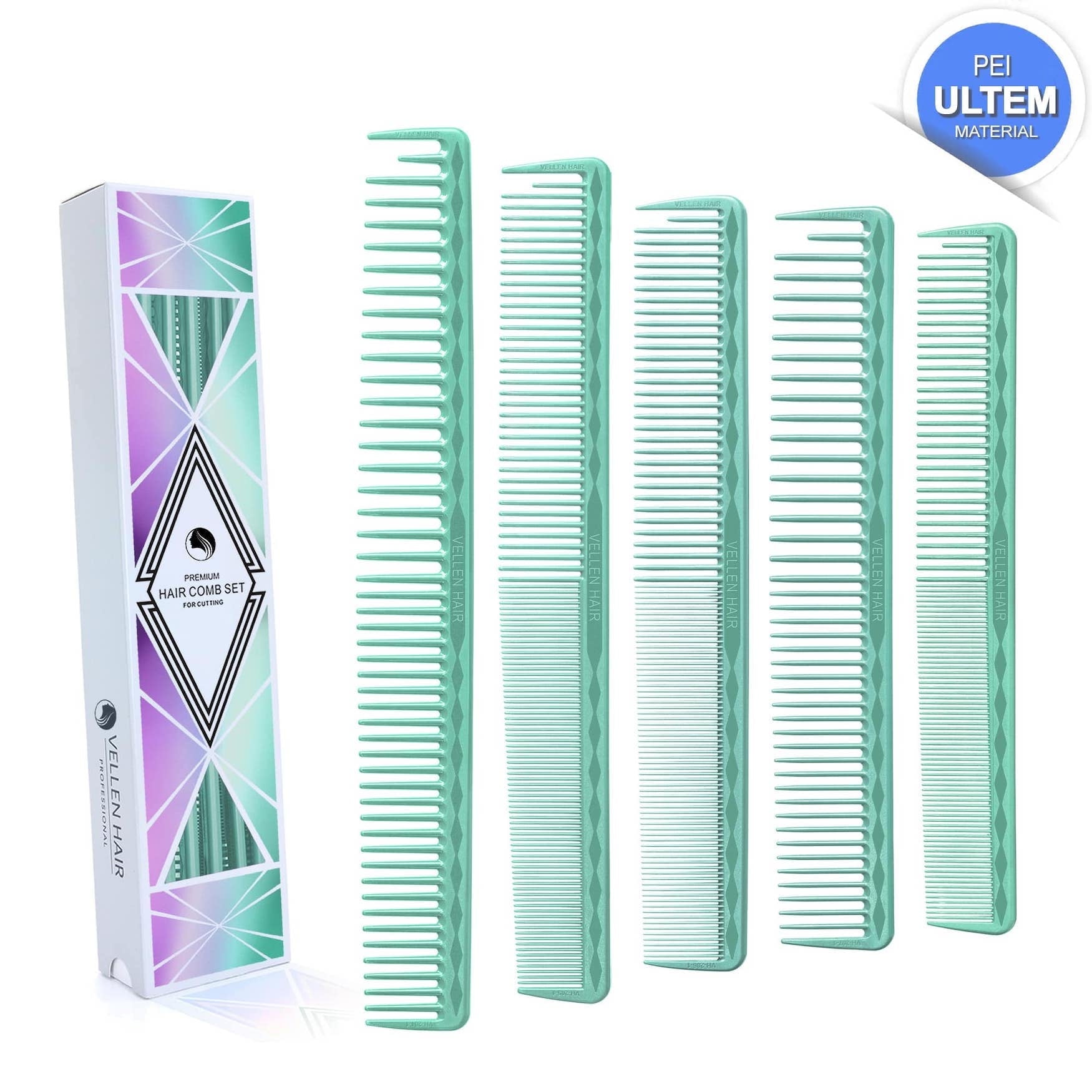 Vellen Hair Ultimate Cutting Combs 5 Different Sizes - Mint