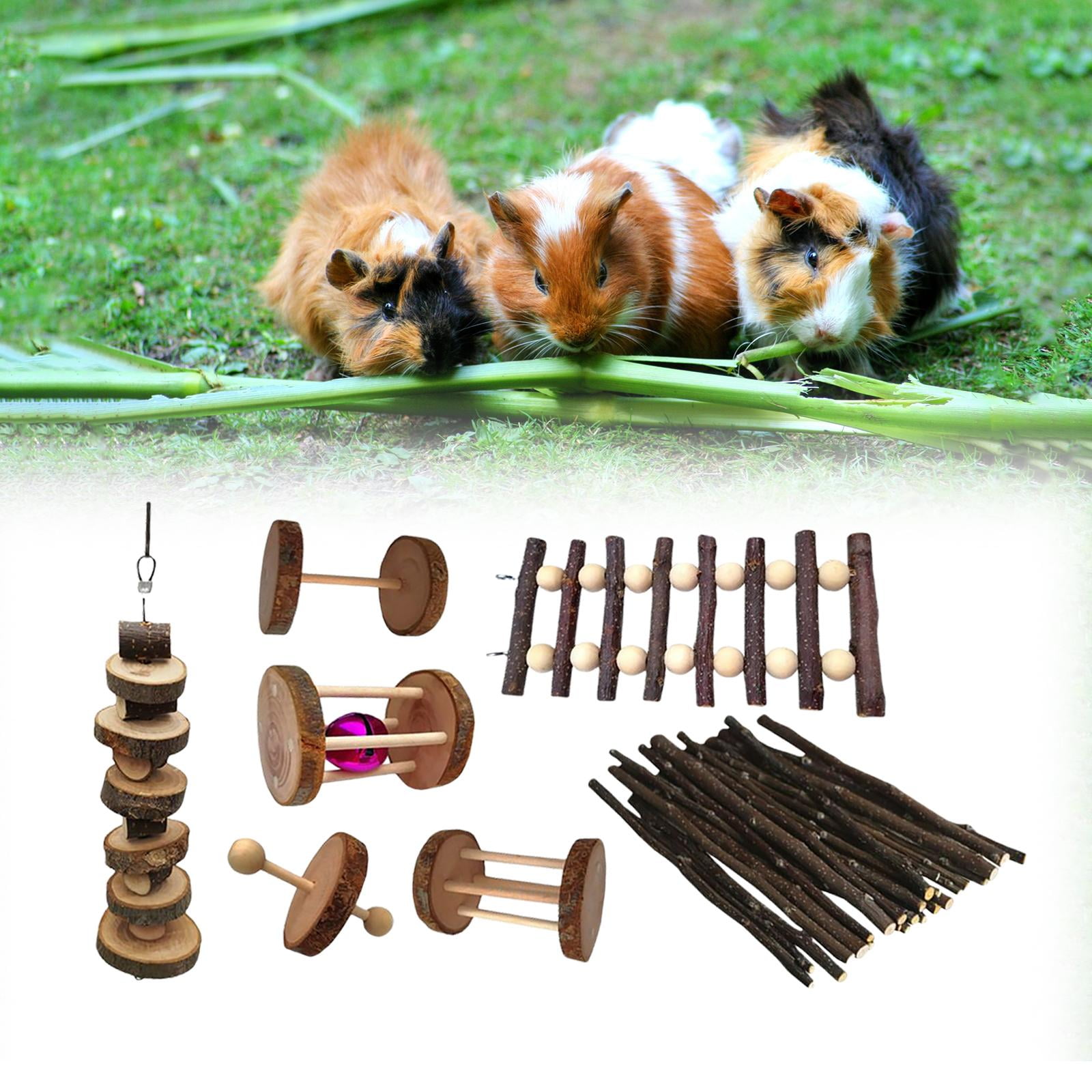 EHJRE Guinea Pig Toy Bunny Toy,Chinchilla Snacks Toys,Hamster Chew Toy,Natural Wood Dumbells for Gerbil,Hamster,Rabbit,Small Animal Molar Accessories , D D