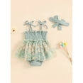 thumbnail image 3 of Suealasg Infant Baby Girl Birthday Outfits Letter Embroidery Tie-Up Spaghetti Strap Tulle Romper Dress with Headband 3 6 12 18 Months Newborn Girls Summer Clothes, 3 of 6