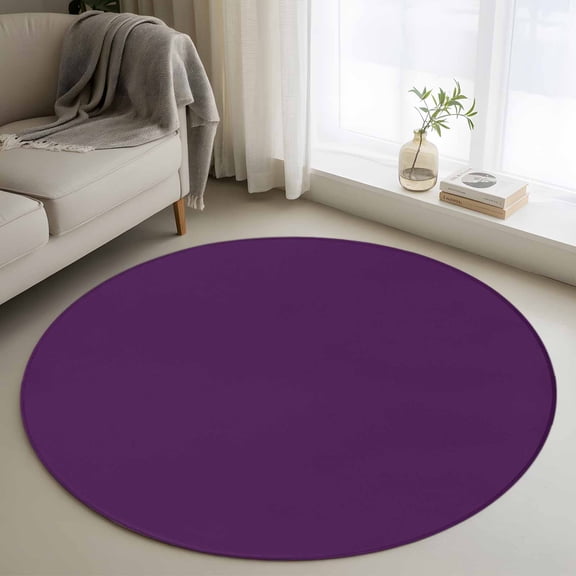 Round Area Rug 3ft, Modern Dark Purple Non-Slip Non-Shedding Floor Mat, Minimalist Style Washable Sturdy Carpet for Living Room Bedroom Home Decor