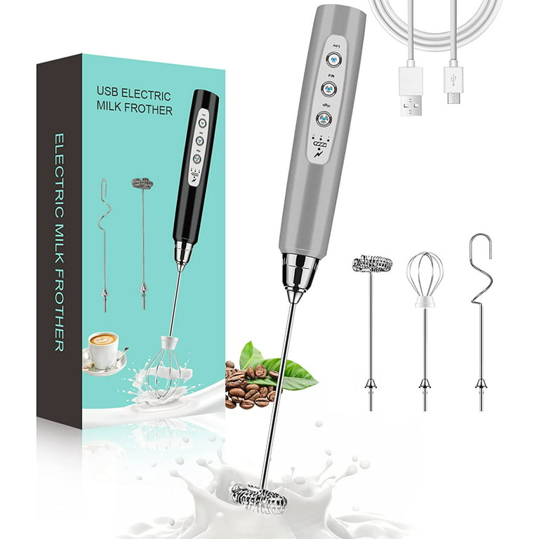 HOLA RICO Milk Frother Handheld with Digital Display, Rechargeable Electric  Foam Maker Waterproof Detachable Stainless Steel Whisk Drink Mixer Foamer  with Stand, 2 Whisks for Lattes, Cappuccino, White 