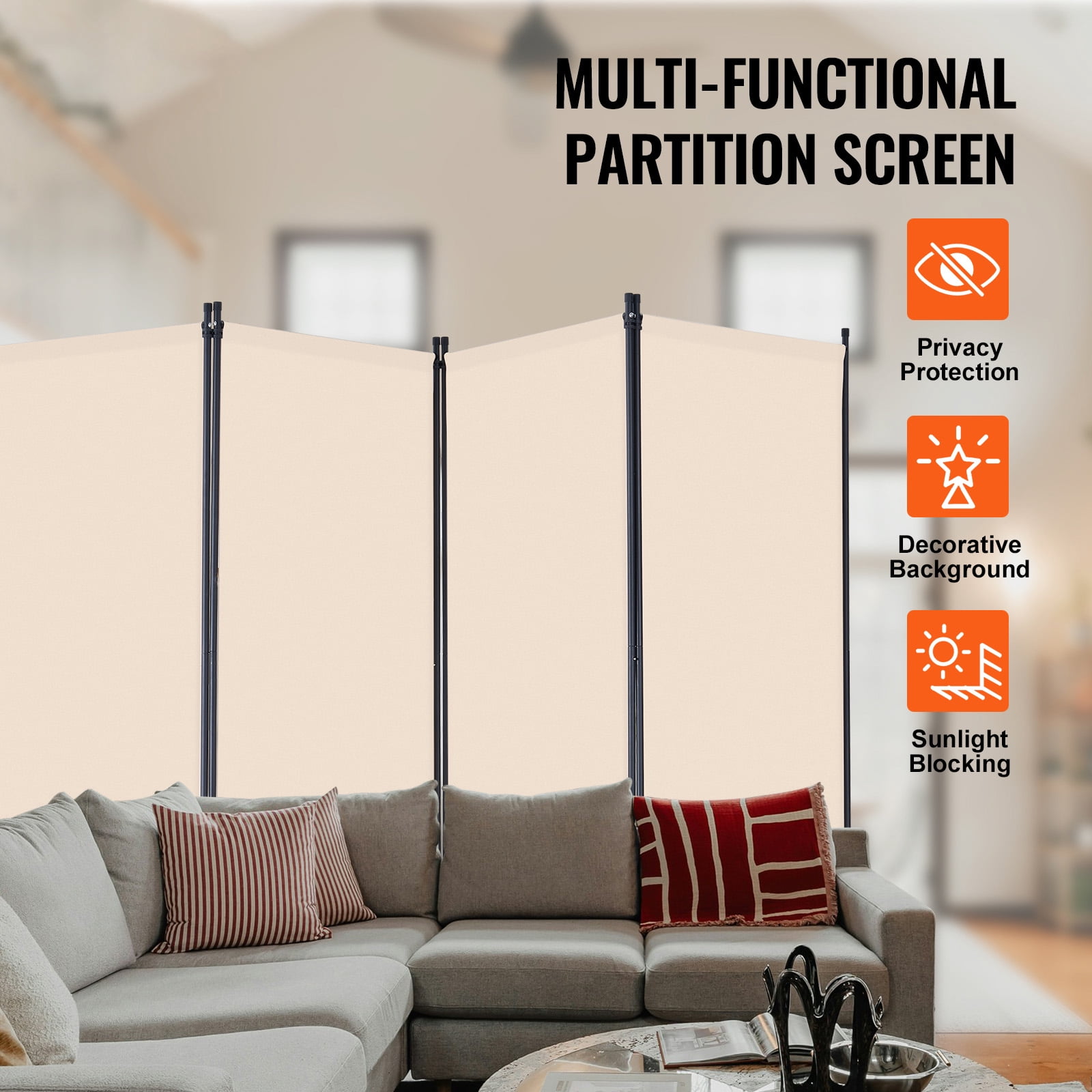 KFFKFF Area Separator, Quadruple Panel Space Divider, Collapsible Seclusion Screen and Detachable Space Divider for Room Segregation, Self-supporting Area Partitions for Workspace, Sleeping Area