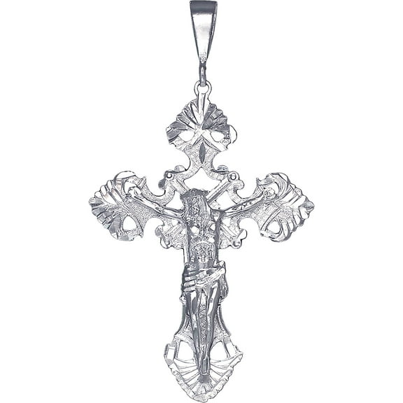 Huge Heavy Sterling Silver Cross with Jesus Pendant Necklace 3.9 Inches 15 Grams