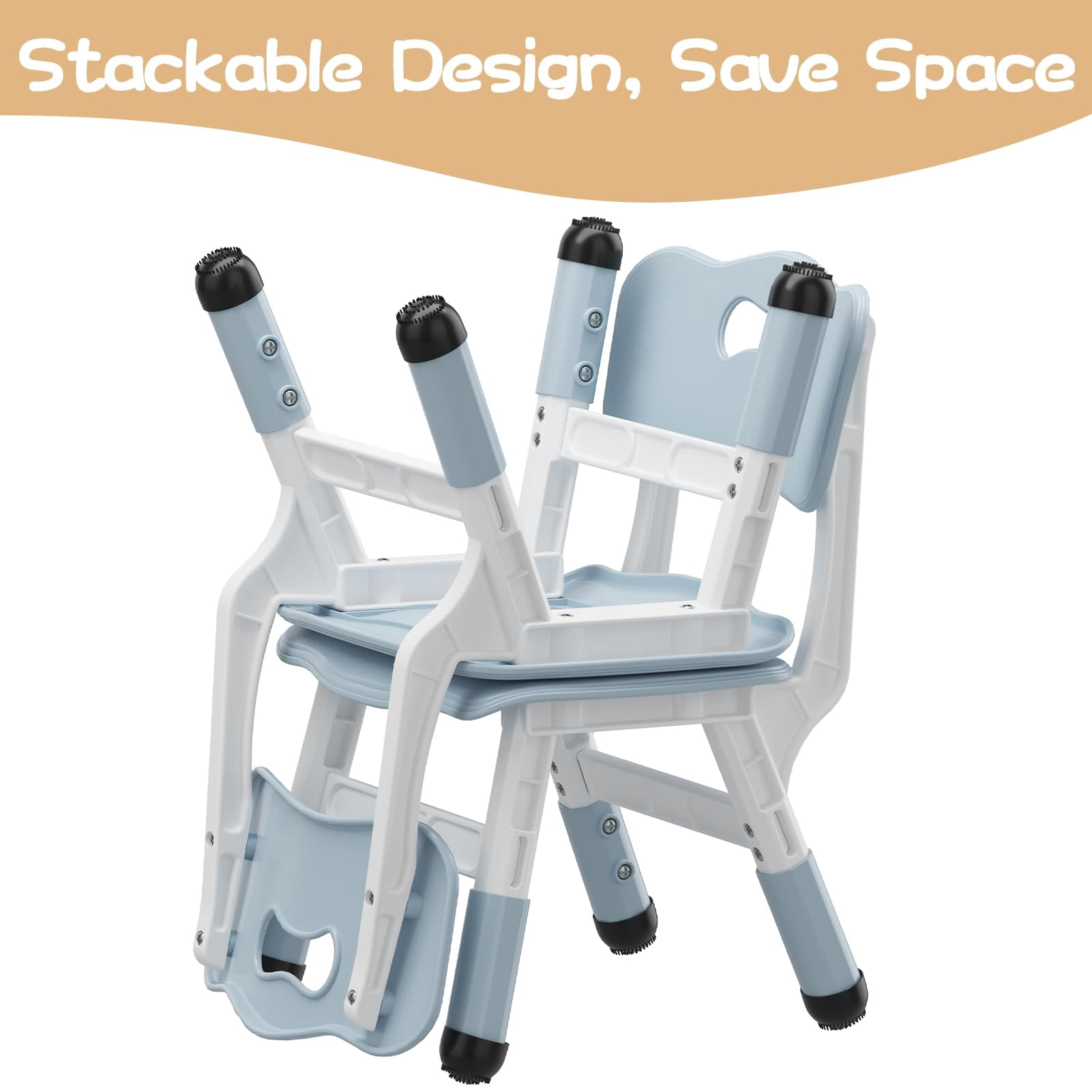 TROPOW Kids Chair, 3 Level Height Adjustable Kid Chair, Plastic Toddler Chairs for Children Boys Girls Age 2-6, Suitable for Home Family Classroom Nursery Indoor Use (2 Pack, Light Gray)