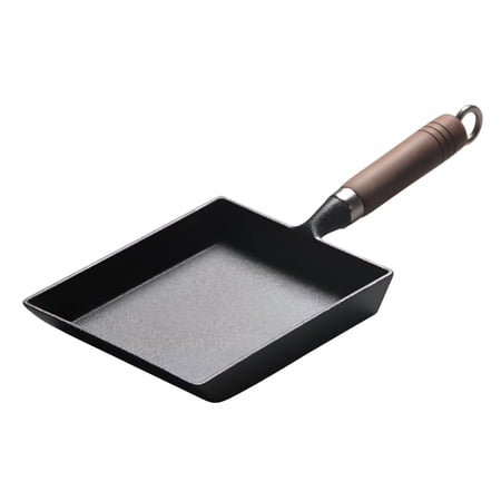 Cast Iron Tamagoyaki Pan with Wooden Handle, Japanese Omelette Pan for 1-4 Person, Non-Stick & Smokeless Square Frying Pan for Gas Stove, Induction Cooktop Pan