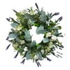 Green Leaves Lavender Eucalyptus Wreath Farmhouse Front Door Window Wall Hanging Garland Garden Festival Decor - with White Flower